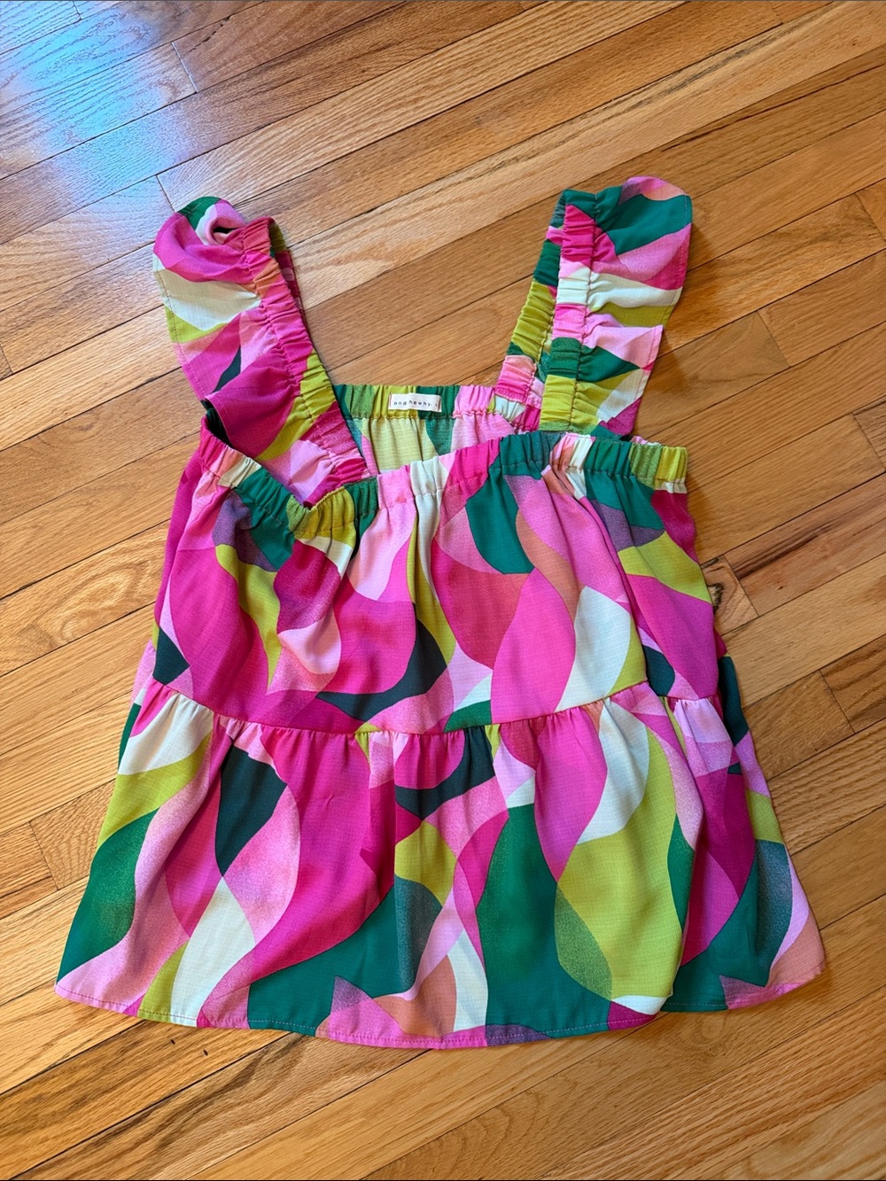 Women’s Boutique Pink & Green Printed Ruffle Tank Top